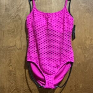 Carmen Marc Valvo Ultra Pink Crochet Overlay One Piece Swimsuit Size 16 - NWT